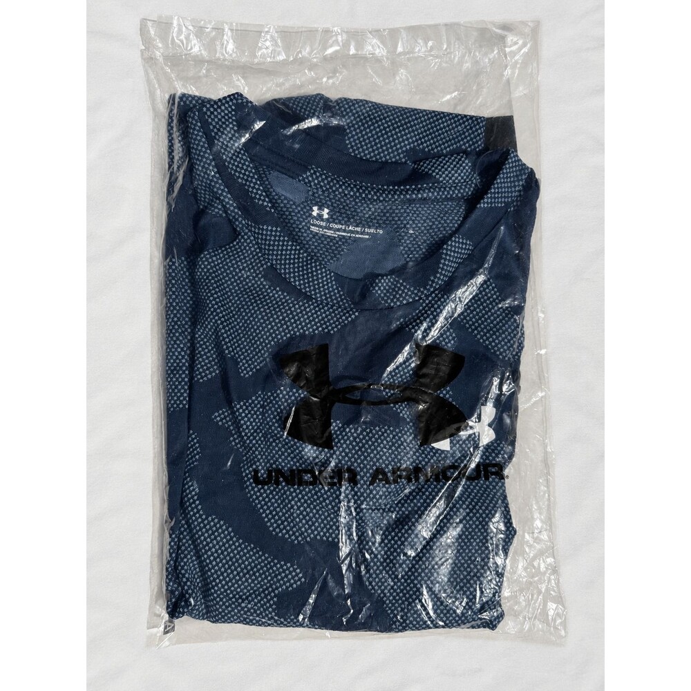 Under Armour Boys Velocity Jacquard Short Sleeve Shirt Youth Large Navy Blue NWT